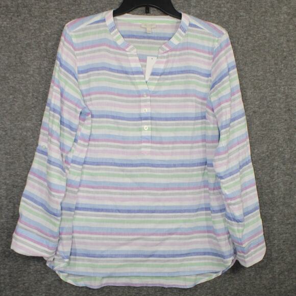 Talbots Petite Large Top Tunic Popover Shirt 100% Linen Striped Multi-Color NEW - Picture 1 of 6